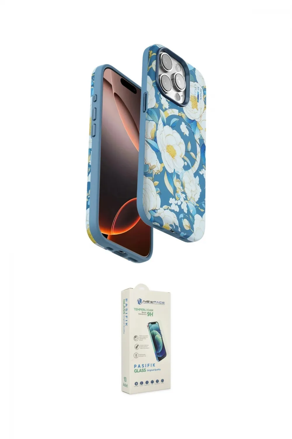 ieg™ iPhone 14 Pro Kılıf Siluet Doku - Şeffaf Pasifik Cam Ekran Koruyucu