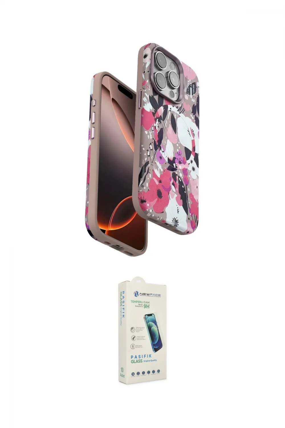 ieg™ iPhone 14 Pro Kılıf Siluet Doku - Şeffaf Pasifik Cam Ekran Koruyucu