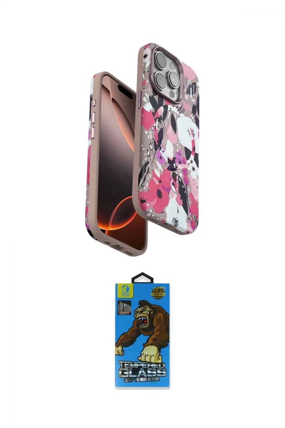 ieg™ iPhone 14 Pro Kılıf Siluet Doku - Siyah 18D Cam Ekran Koruyucu