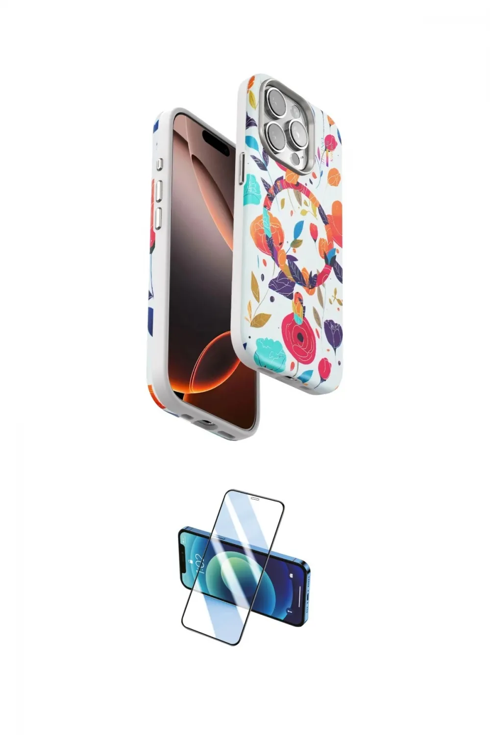 ieg™ iPhone 14 Pro Kılıf Siluet Doku - Siyah 3D Antistatik Cam Ekran Koruyucu