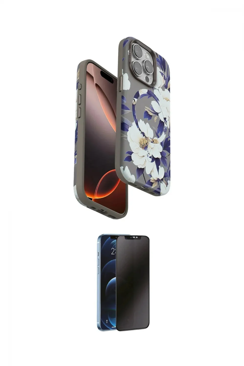 ieg™ iPhone 14 Pro Kılıf Siluet Doku - Siyah 3D Antistatik Hayalet Cam Ekran Koruyucu