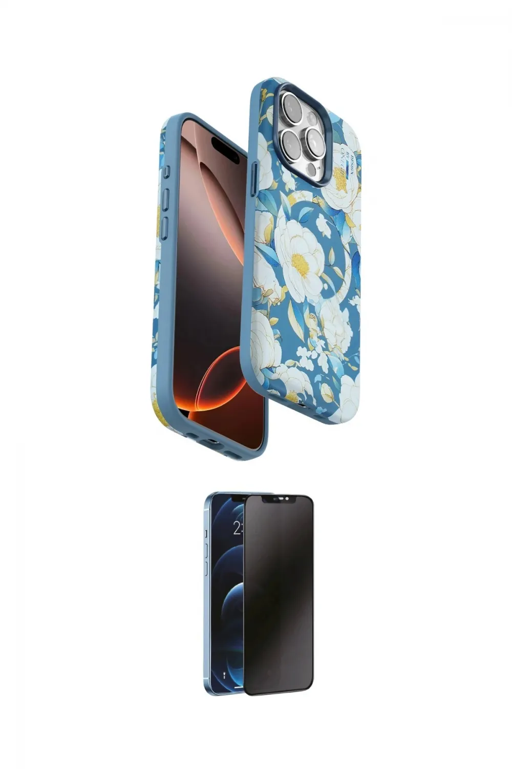 ieg™ iPhone 14 Pro Kılıf Siluet Doku - Siyah 3D Antistatik Hayalet Cam Ekran Koruyucu