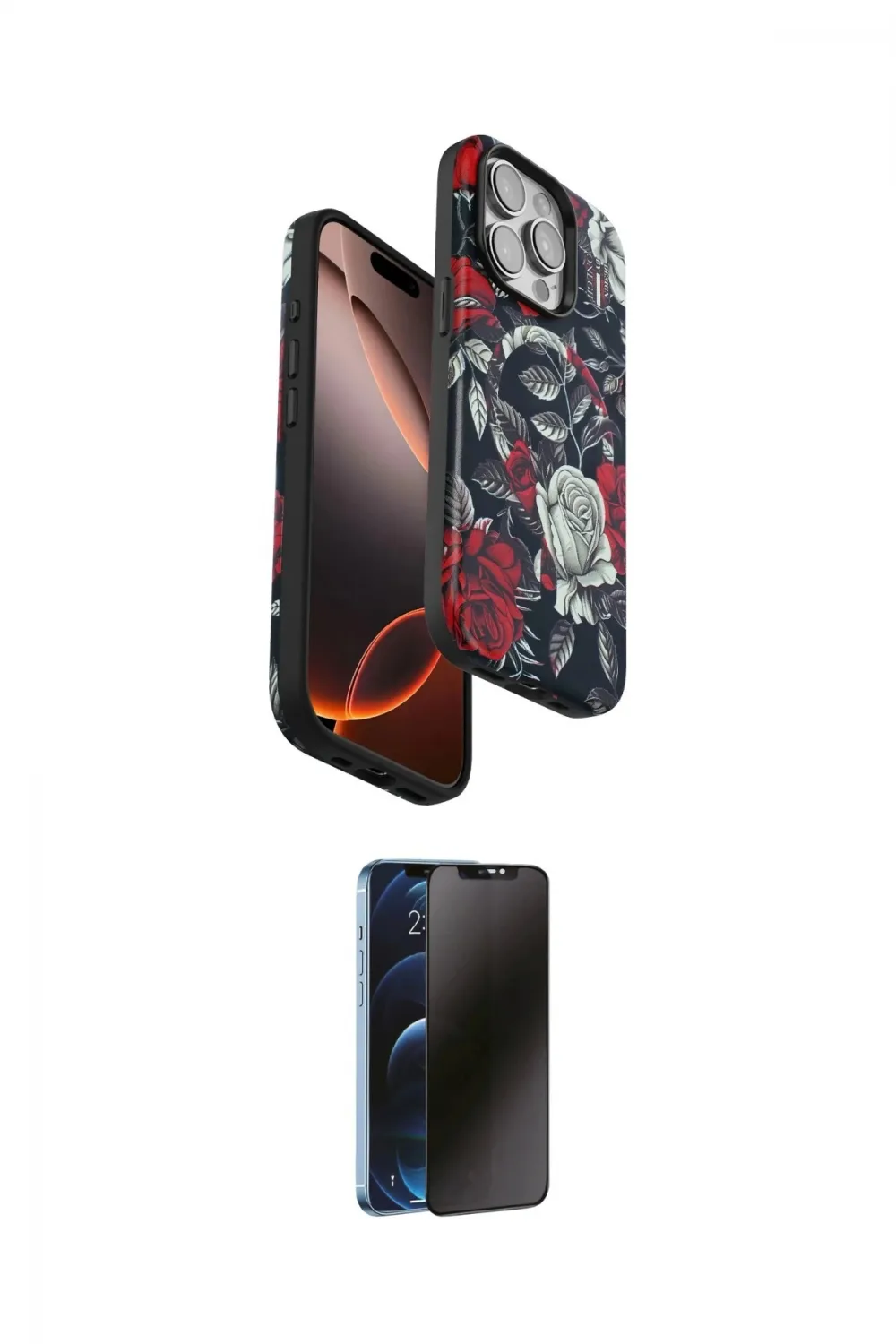 ieg™ iPhone 14 Pro Kılıf Siluet Doku - Siyah 3D Antistatik Hayalet Cam Ekran Koruyucu