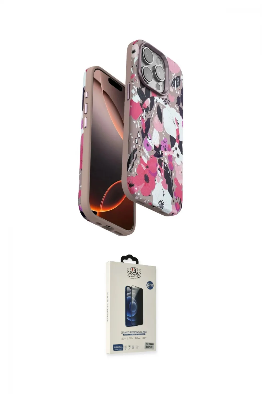 ieg™ iPhone 14 Pro Kılıf Siluet Doku - Siyah Bilvis Hayalet Cam Ekran Koruyucu