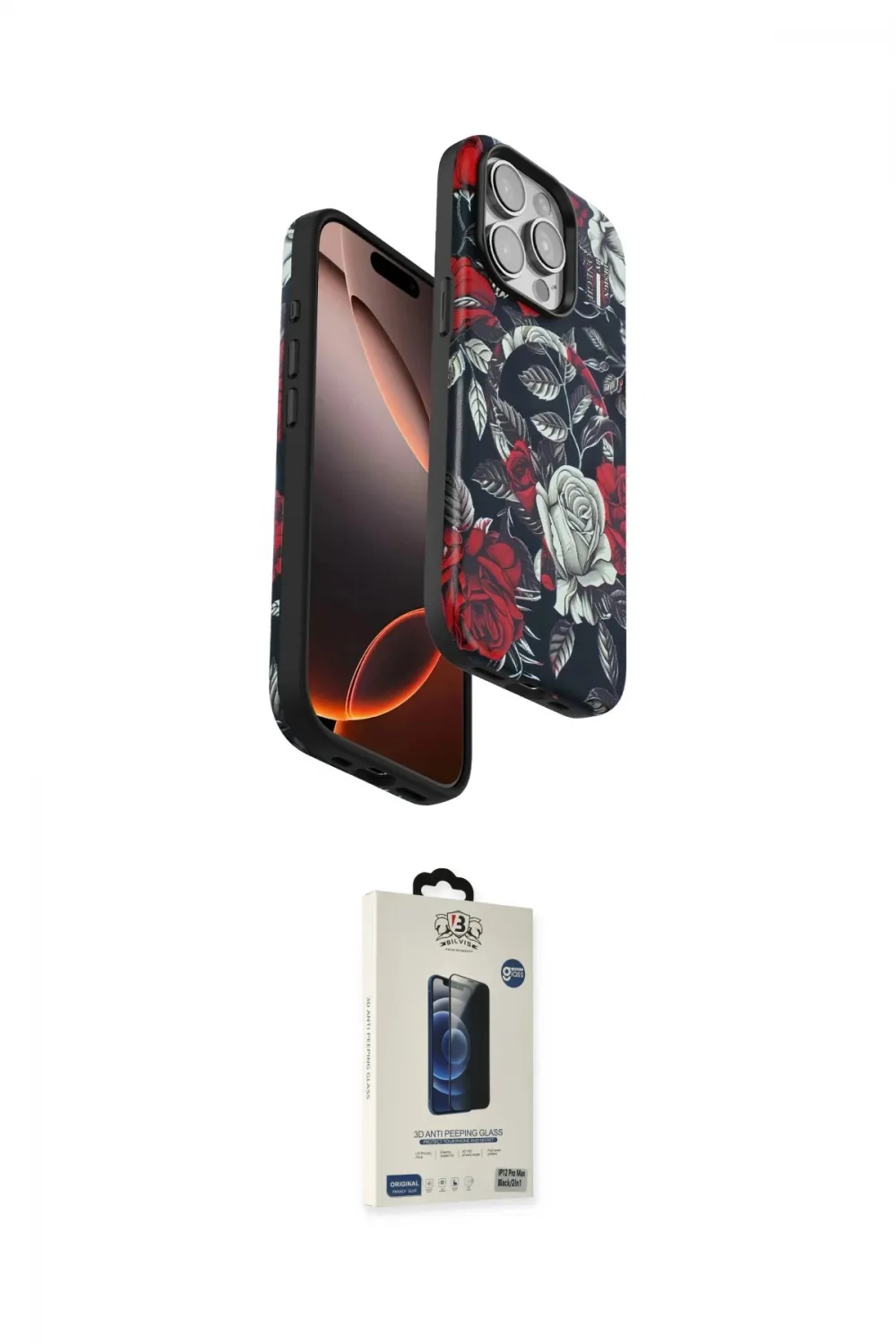 ieg™ iPhone 14 Pro Kılıf Siluet Doku - Siyah Bilvis Hayalet Cam Ekran Koruyucu