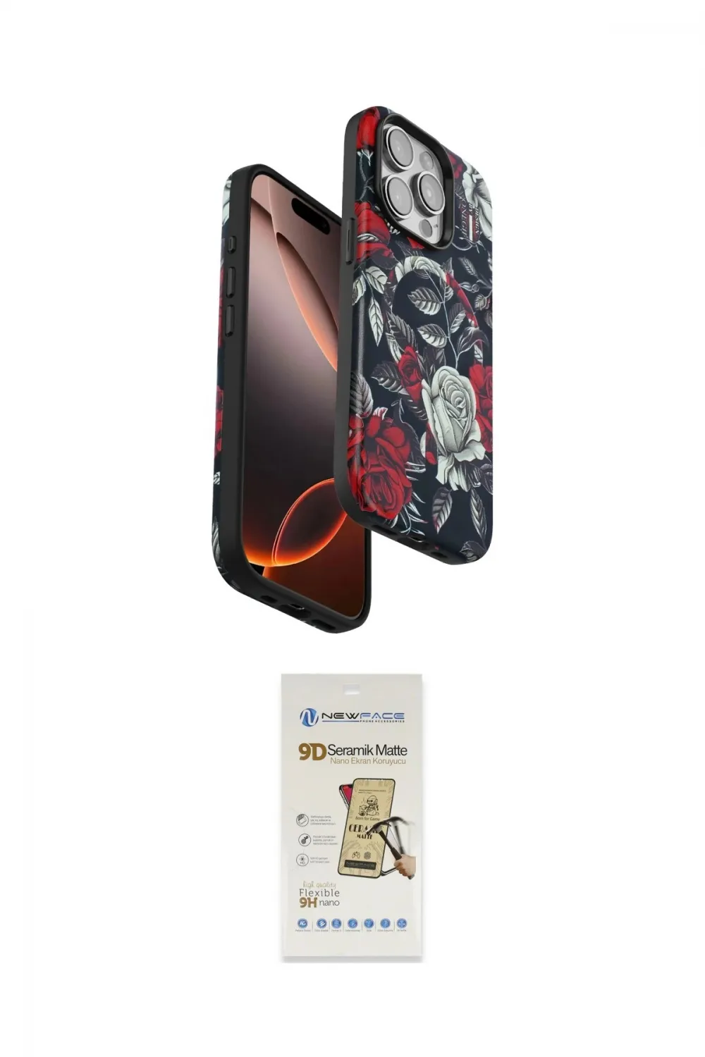 ieg™ iPhone 14 Pro Kılıf Siluet Doku - Siyah Mat Seramik Nano Ekran Koruyucu