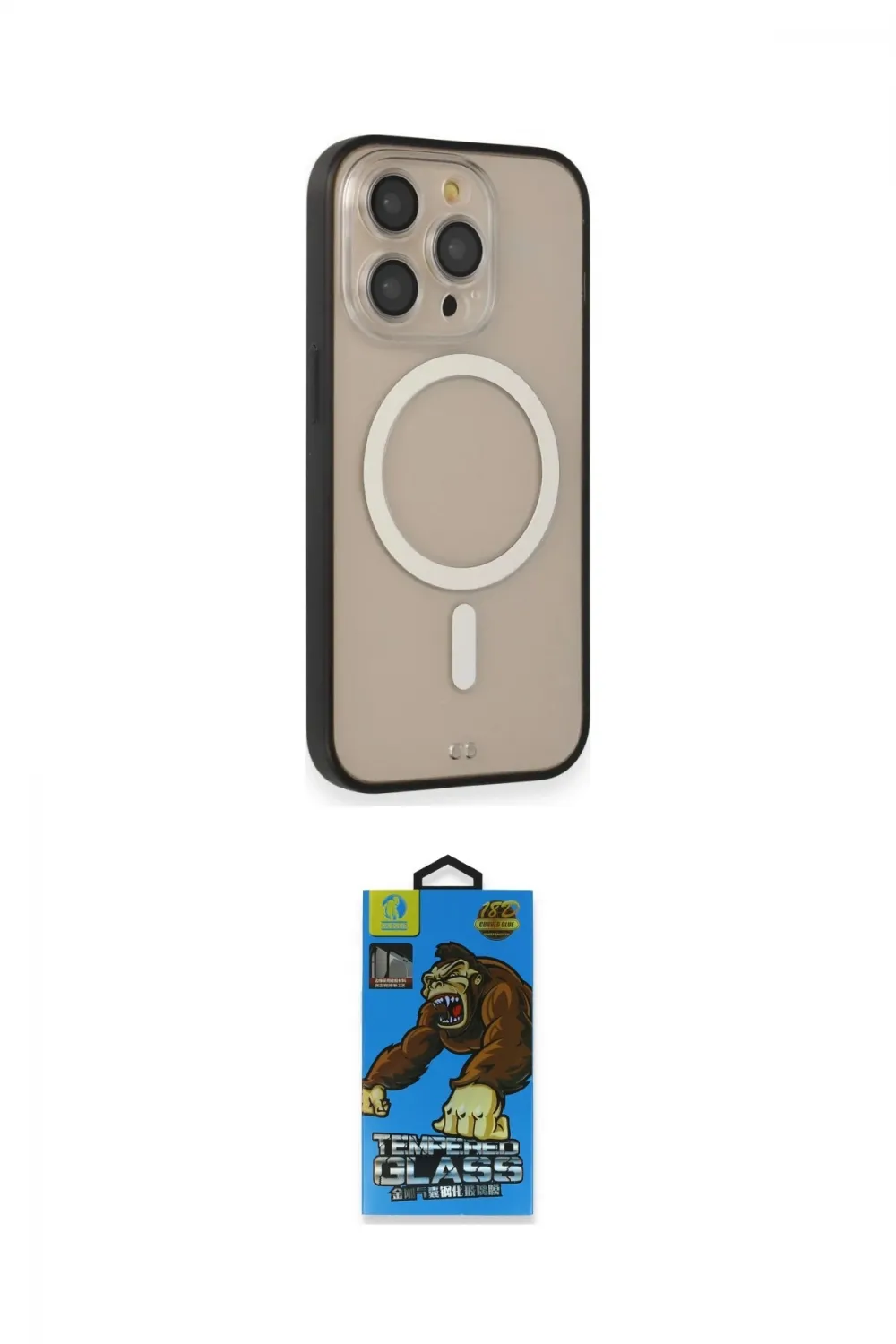 ieg™ iPhone 14 Pro Kılıf Siluet Işık Koleksiyonu - Siyah 18D Cam Ekran Koruyucu
