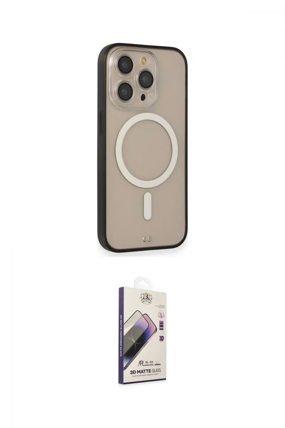 ieg™ iPhone 14 Pro Kılıf Siluet Işık Koleksiyonu - Siyah Bilvis 3D Mat Cam Ekran Koruyucu