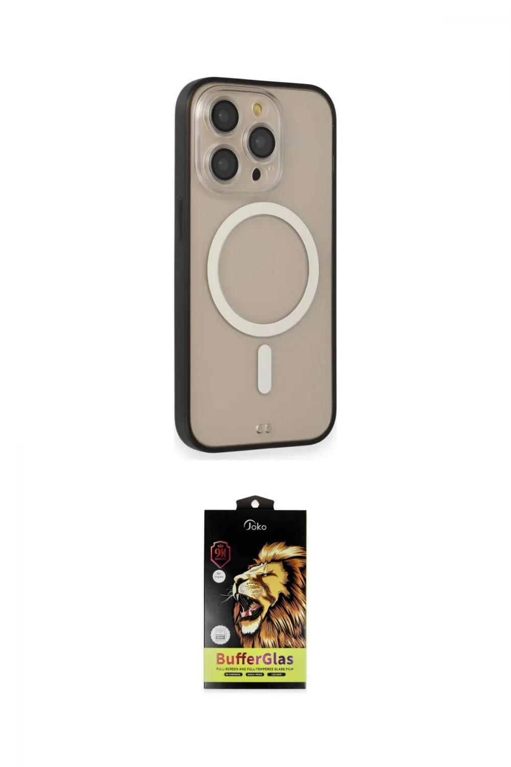 ieg™ iPhone 14 Pro Kılıf Siluet Işık Koleksiyonu - Siyah Buffer Cam Ekran Koruyucu