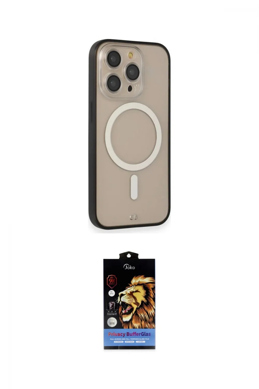 ieg™ iPhone 14 Pro Kılıf Siluet Işık Koleksiyonu - Siyah Buffer Hayalet Cam Ekran Koruyucu