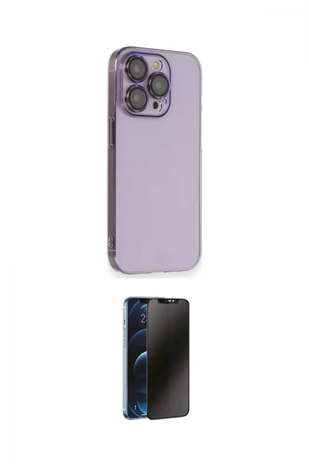ieg™ iPhone 14 Pro Kılıf Siluet Minimal Özel Seri - Siyah 3D Antistatik Hayalet Cam Ekran Koruyucu