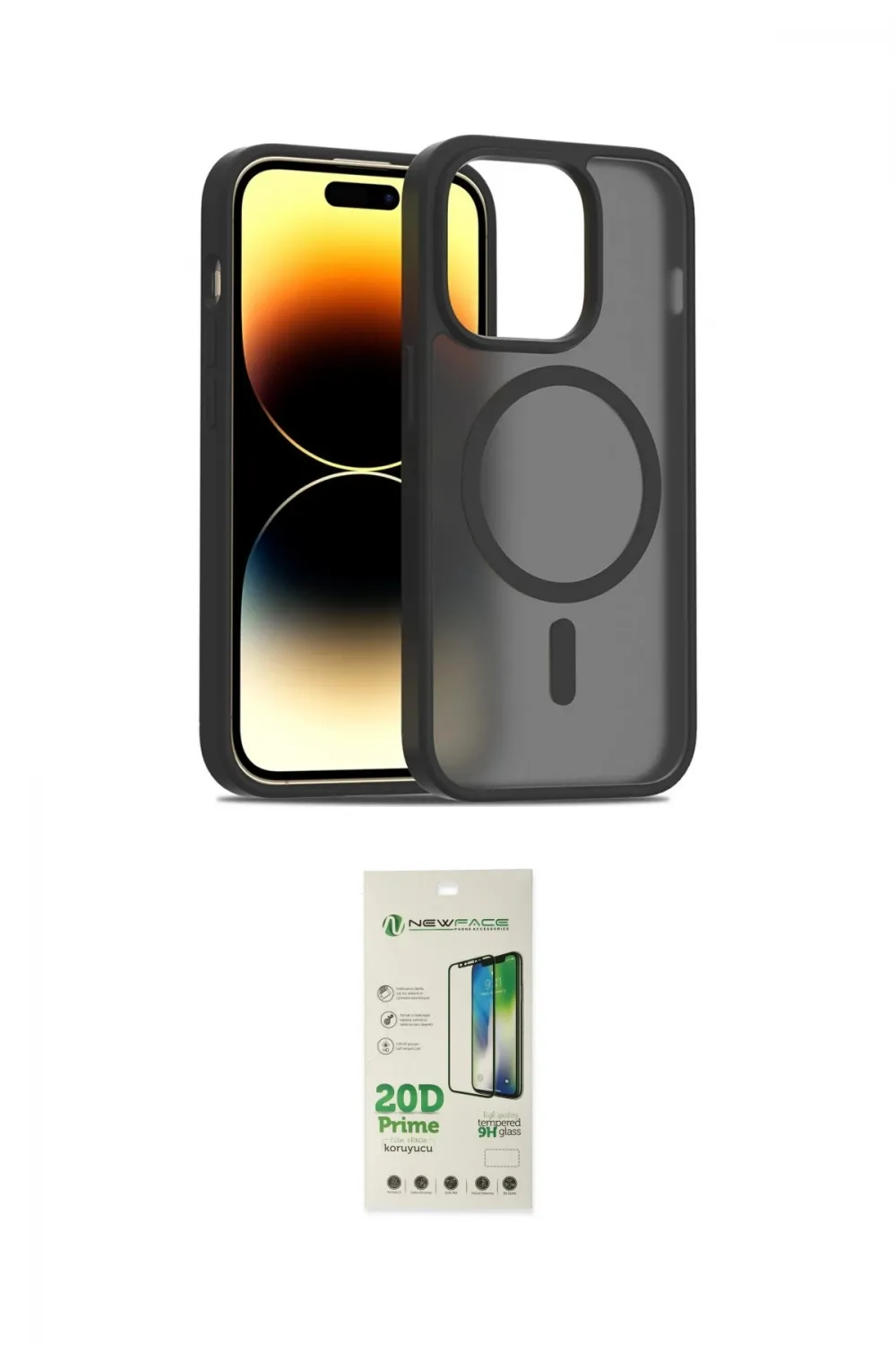 ieg™ iPhone 14 Pro Kılıf Siluet Minimal Prime - Siyah 20D Premium Cam Ekran Koruyucu