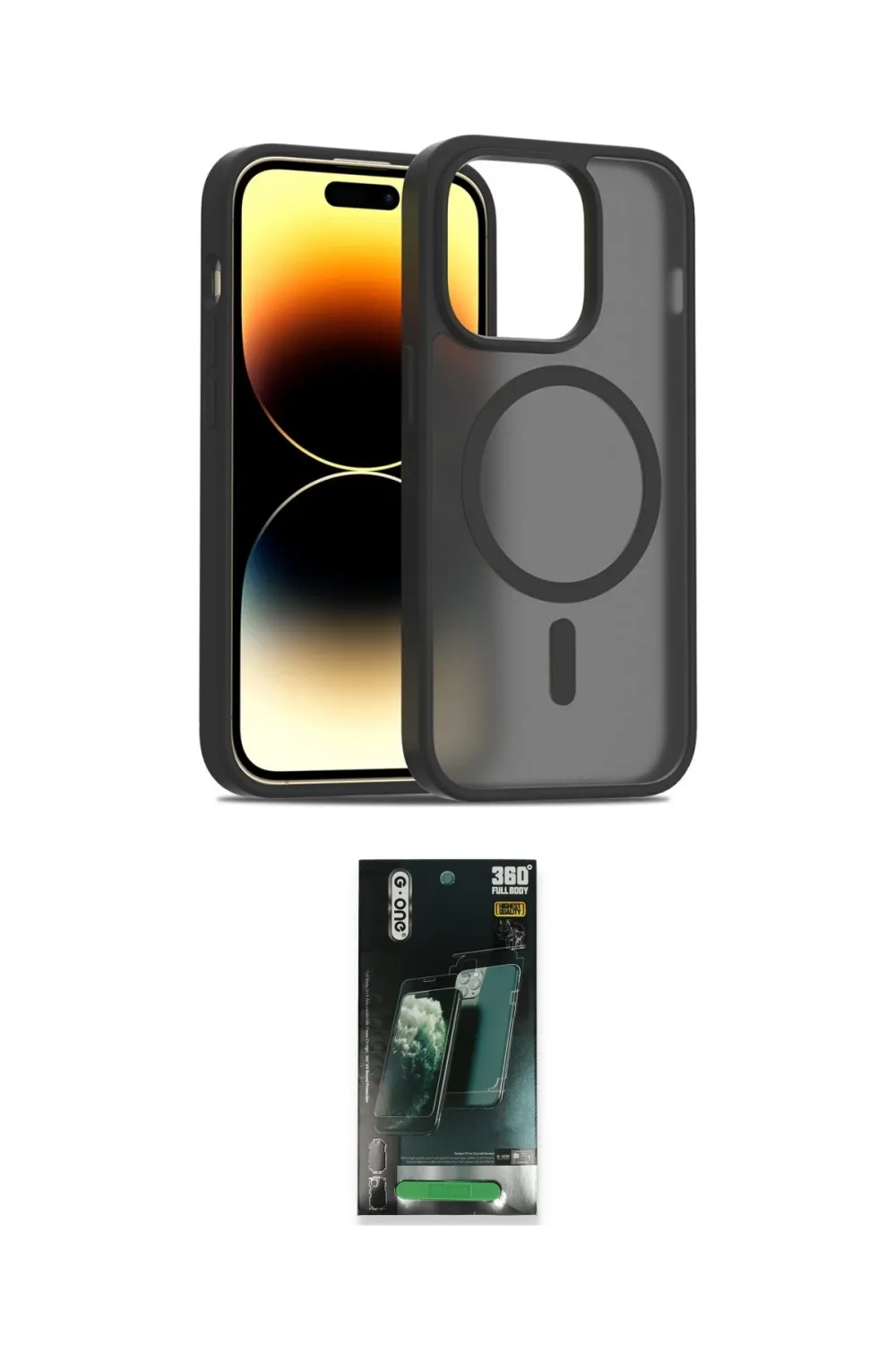 ieg™ iPhone 14 Pro Kılıf Siluet Minimal Prime - Siyah 360 Mat Full Body Arka Koruyucu