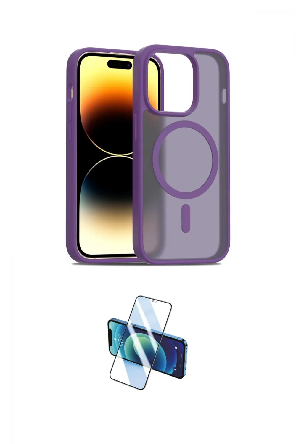 ieg™ iPhone 14 Pro Kılıf Siluet Minimal Prime - Siyah 3D Antistatik Cam Ekran Koruyucu