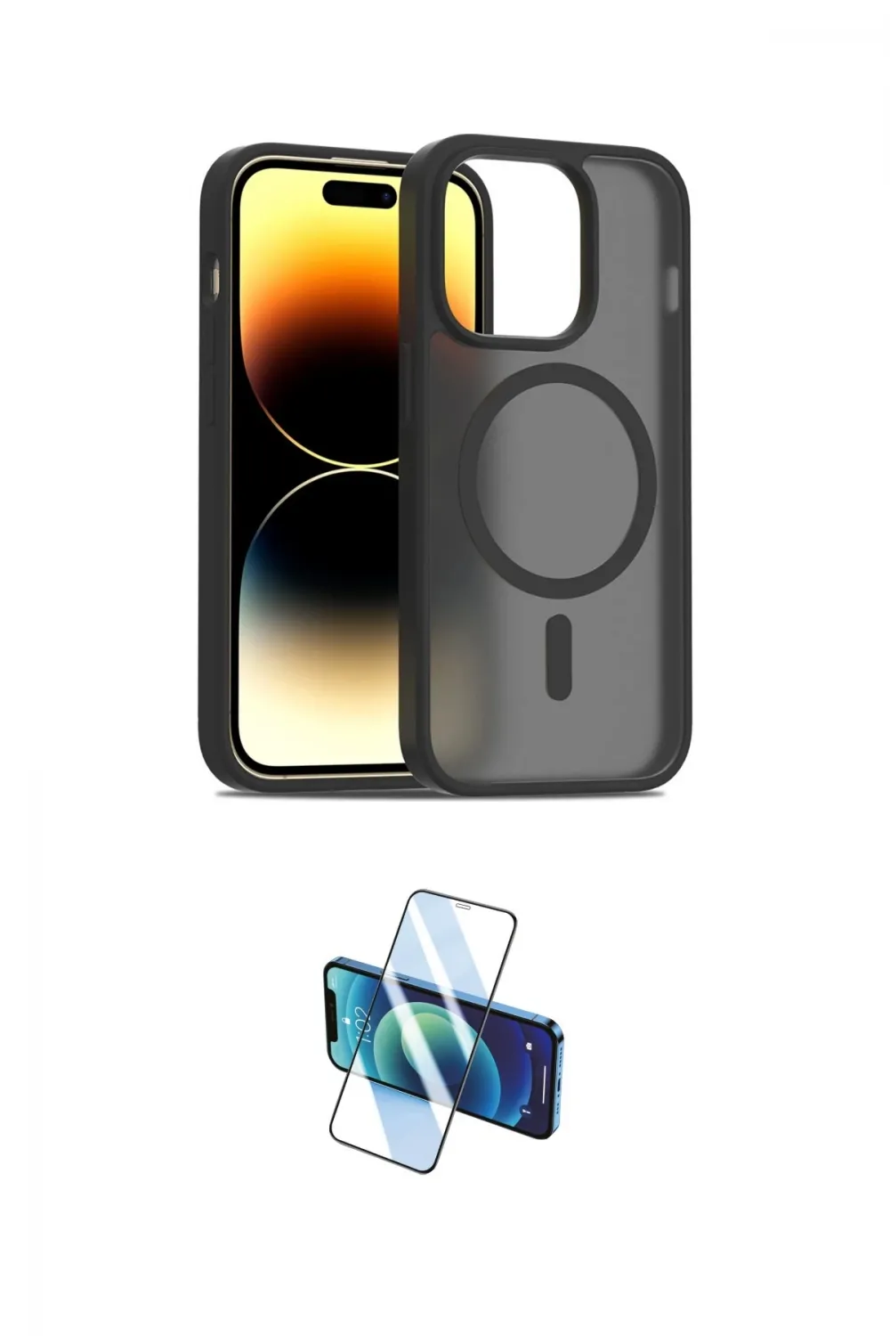 ieg™ iPhone 14 Pro Kılıf Siluet Minimal Prime - Siyah 3D Antistatik Cam Ekran Koruyucu