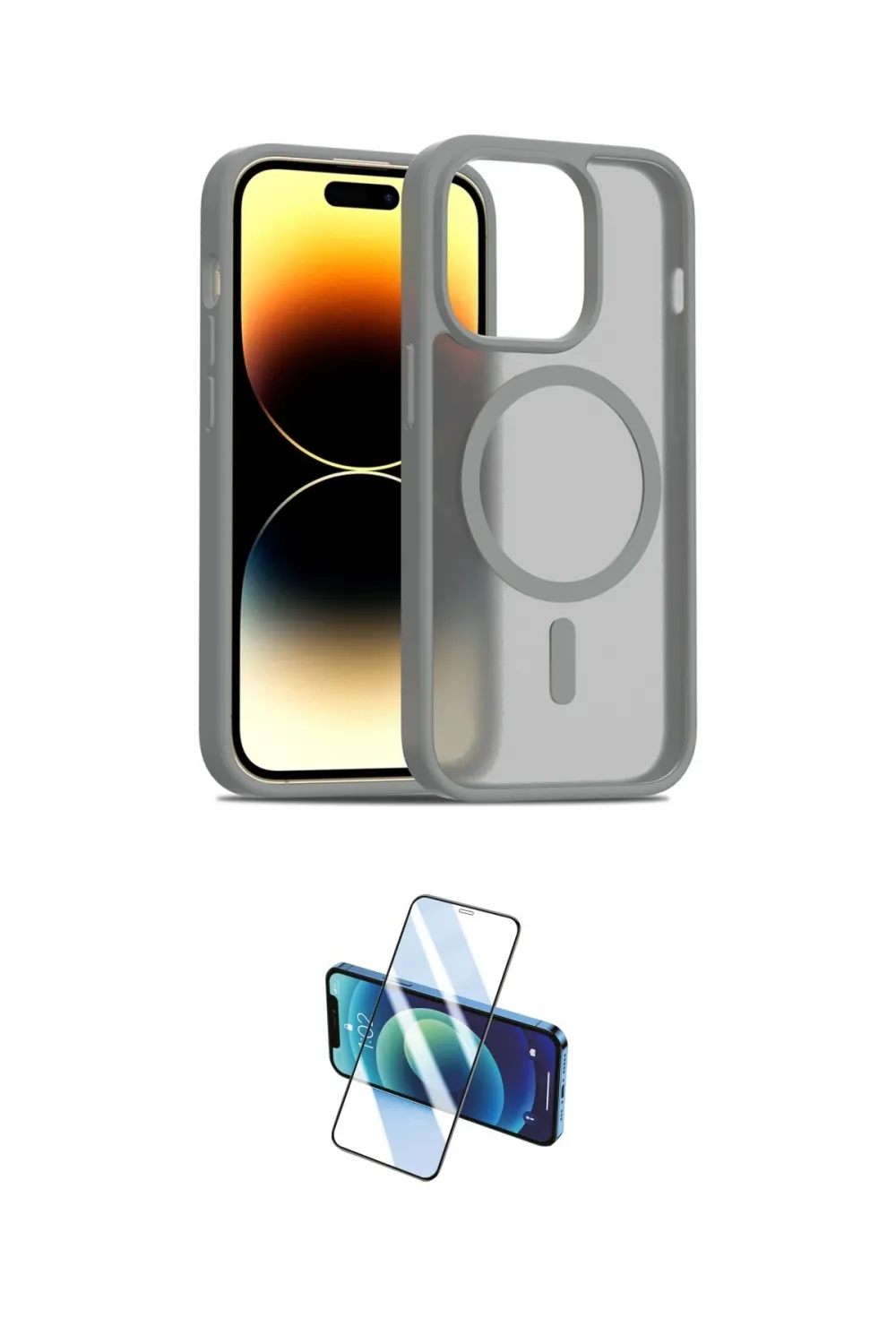 ieg™ iPhone 14 Pro Kılıf Siluet Minimal Prime - Siyah 3D Antistatik Cam Ekran Koruyucu