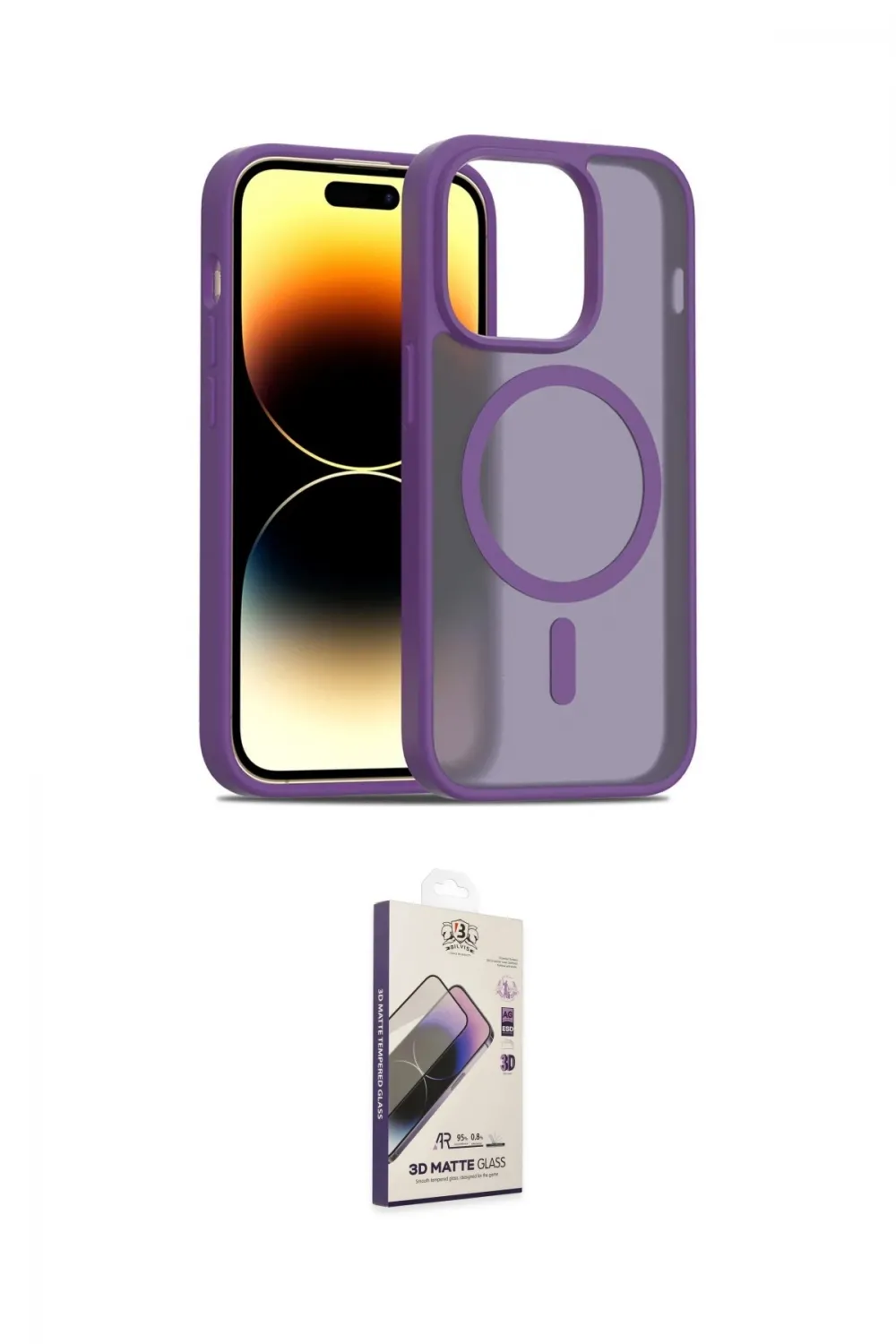 ieg™ iPhone 14 Pro Kılıf Siluet Minimal Prime - Siyah Bilvis 3D Mat Cam Ekran Koruyucu