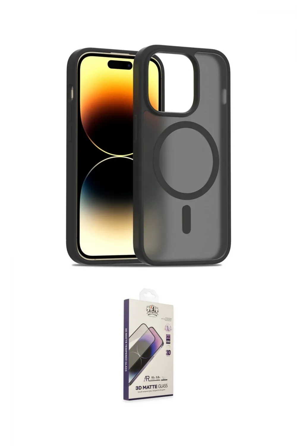 ieg™ iPhone 14 Pro Kılıf Siluet Minimal Prime - Siyah Bilvis 3D Mat Cam Ekran Koruyucu