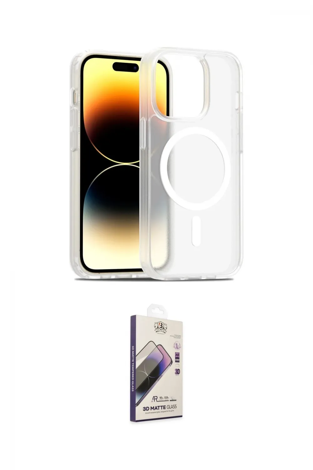 ieg™ iPhone 14 Pro Kılıf Siluet Minimal Prime - Siyah Bilvis 3D Mat Cam Ekran Koruyucu