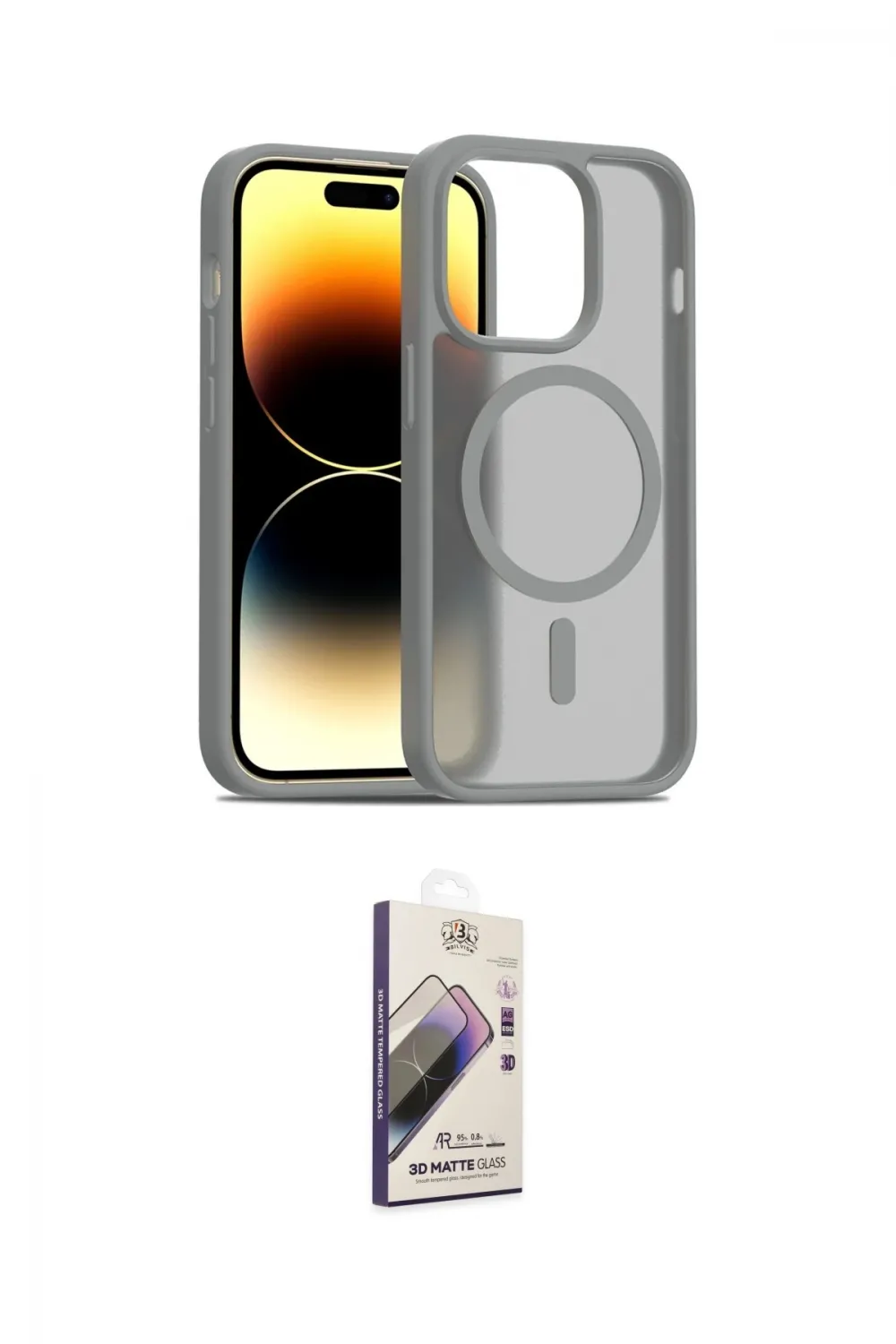 ieg™ iPhone 14 Pro Kılıf Siluet Minimal Prime - Siyah Bilvis 3D Mat Cam Ekran Koruyucu