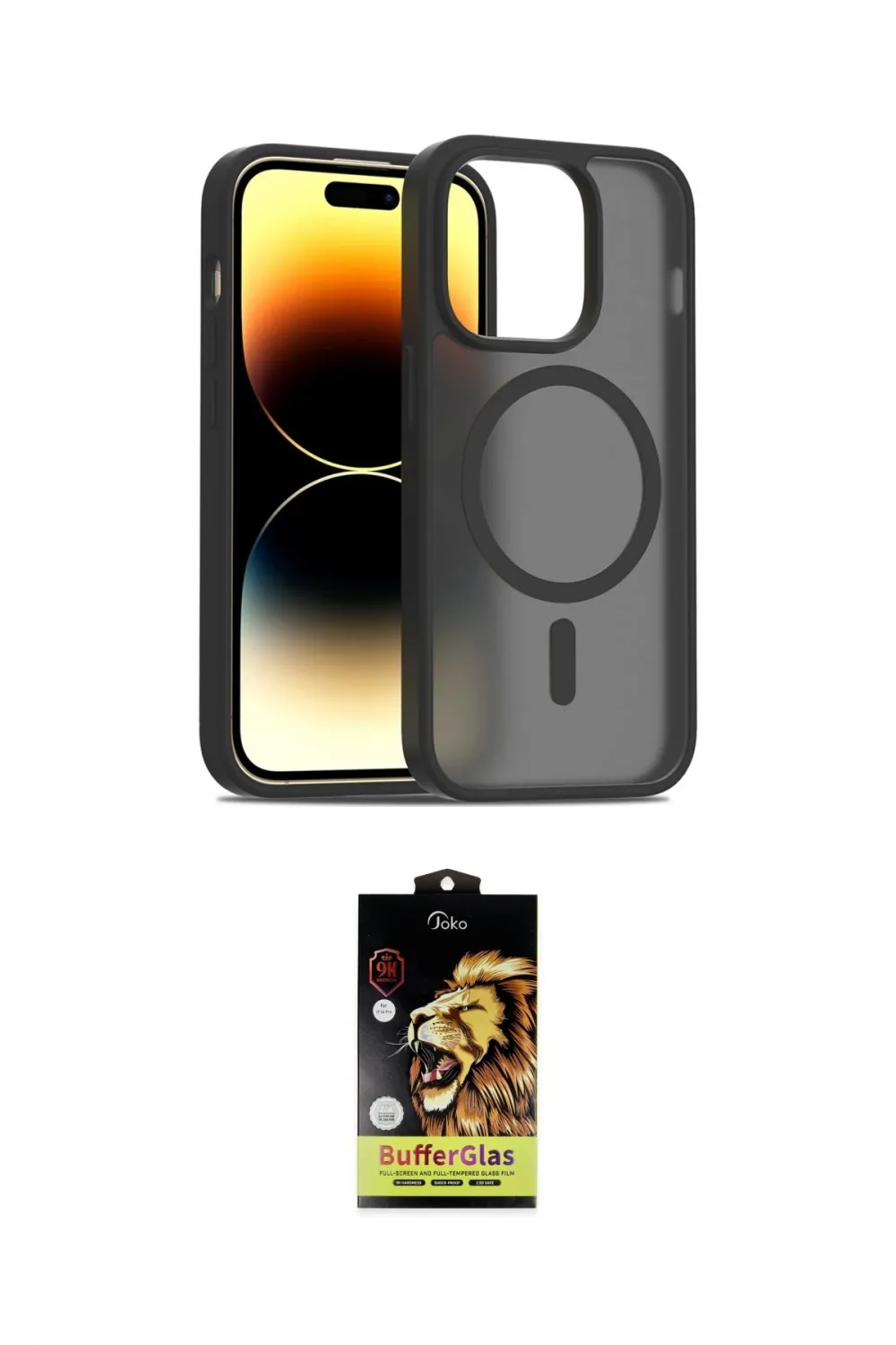 ieg™ iPhone 14 Pro Kılıf Siluet Minimal Prime - Siyah Buffer Cam Ekran Koruyucu