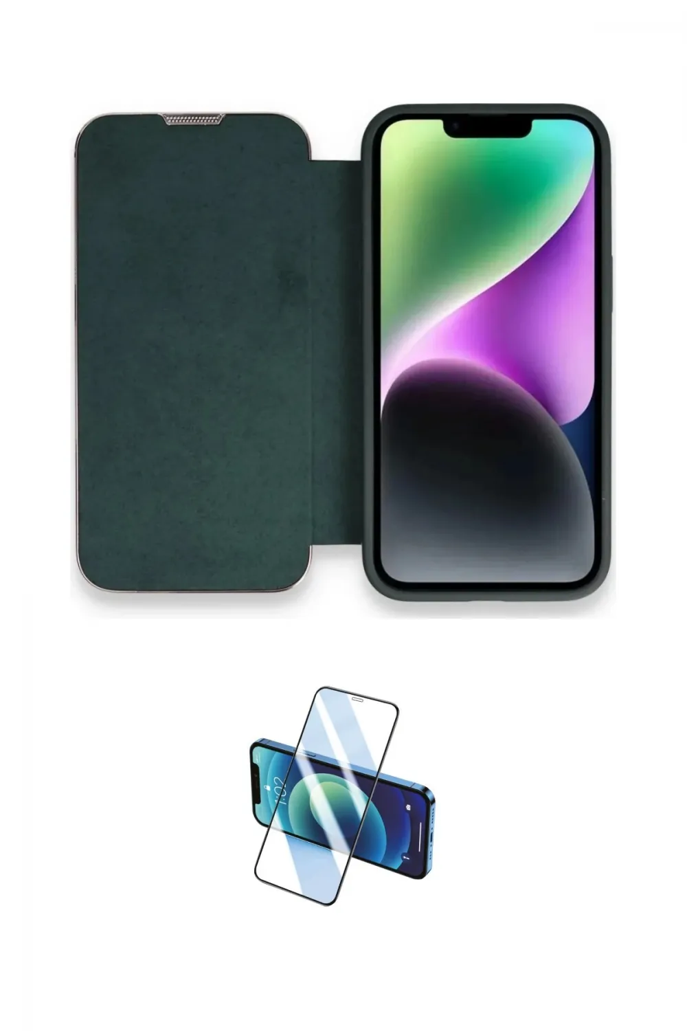ieg™ iPhone 14 Pro Kılıf Siluet Minimal Serisi - Siyah 3D Antistatik Cam Ekran Koruyucu