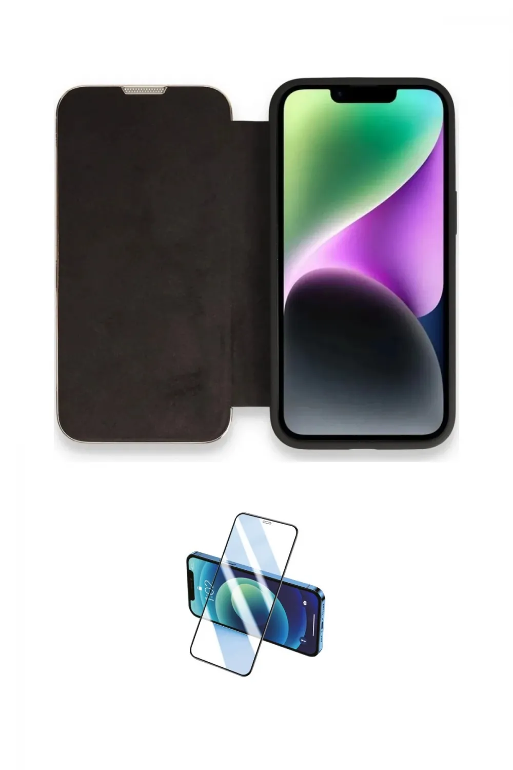 ieg™ iPhone 14 Pro Kılıf Siluet Minimal Serisi - Siyah 3D Antistatik Cam Ekran Koruyucu