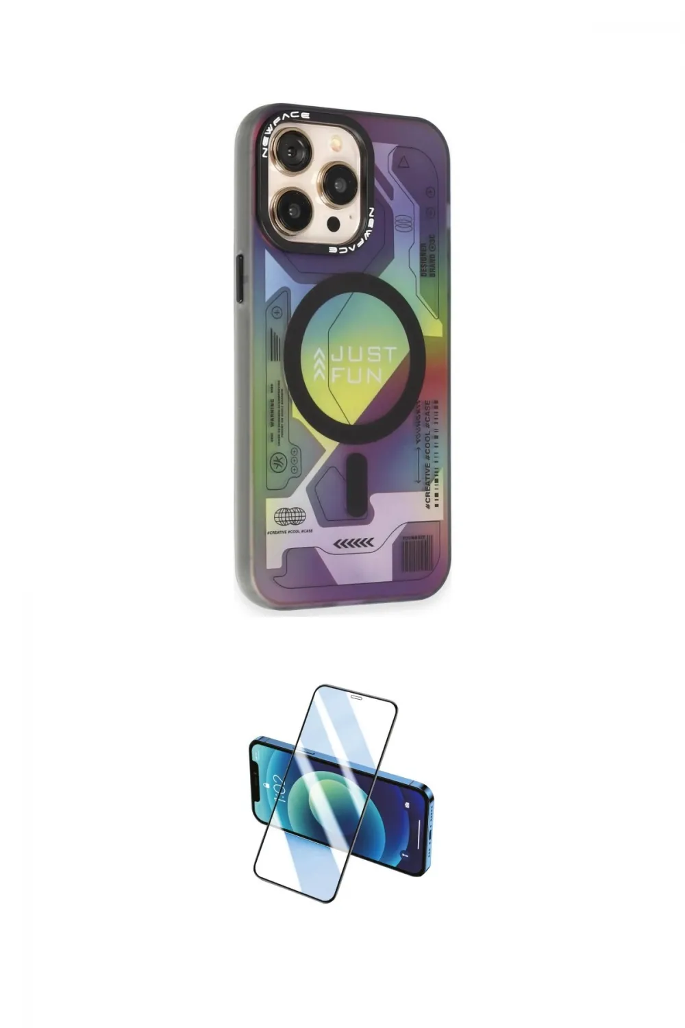 ieg™ iPhone 14 Pro Kılıf Siluet Modern Koleksiyonu - Siyah 3D Antistatik Cam Ekran Koruyucu