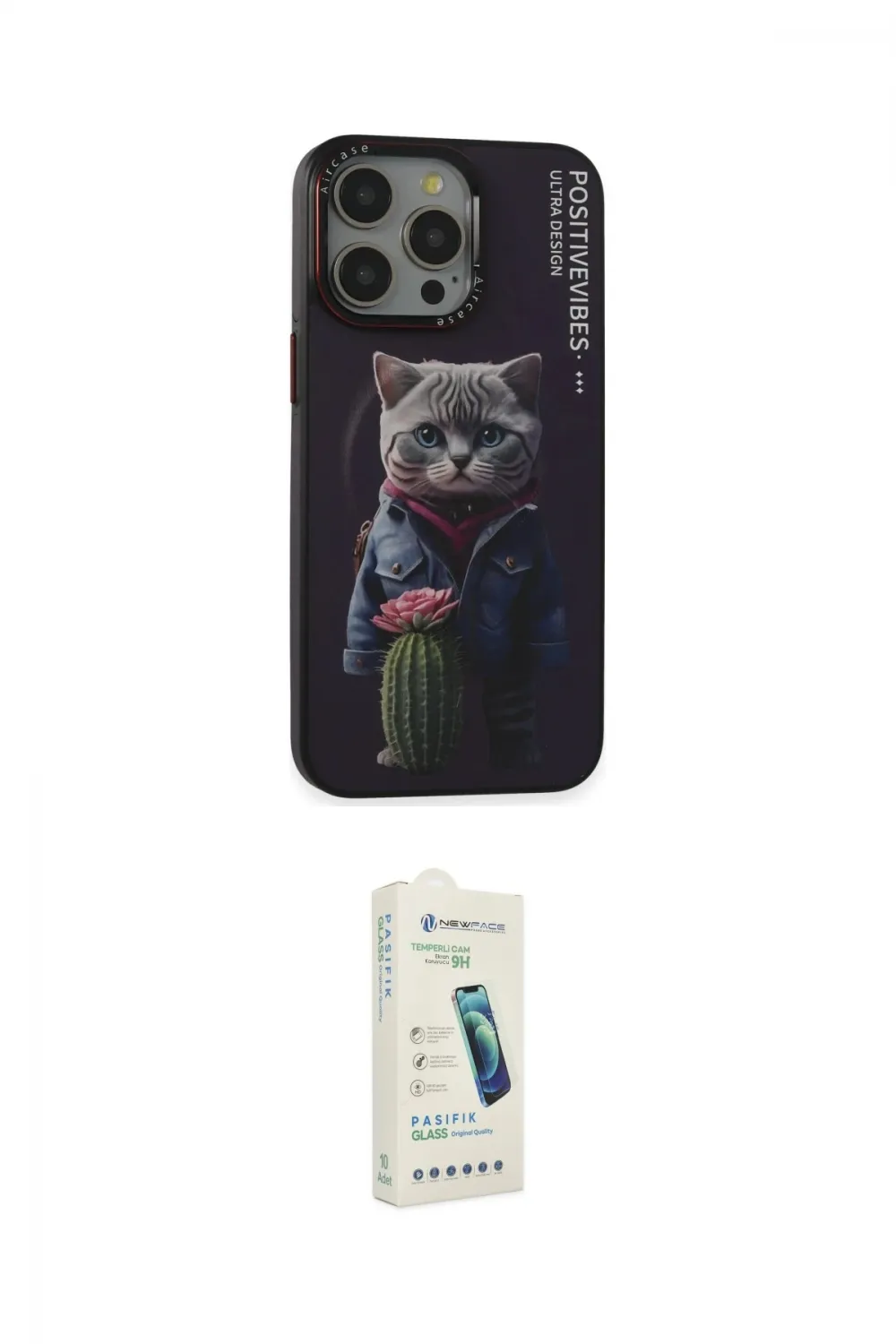 ieg™ iPhone 14 Pro Kılıf Siluet Modern Özel Seri - Şeffaf Pasifik Cam Ekran Koruyucu
