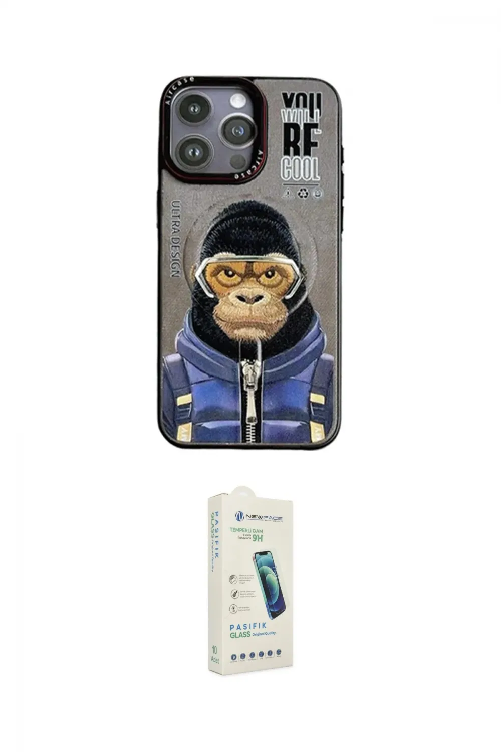 ieg™ iPhone 14 Pro Kılıf Siluet Modern Özel Seri - Şeffaf Pasifik Cam Ekran Koruyucu