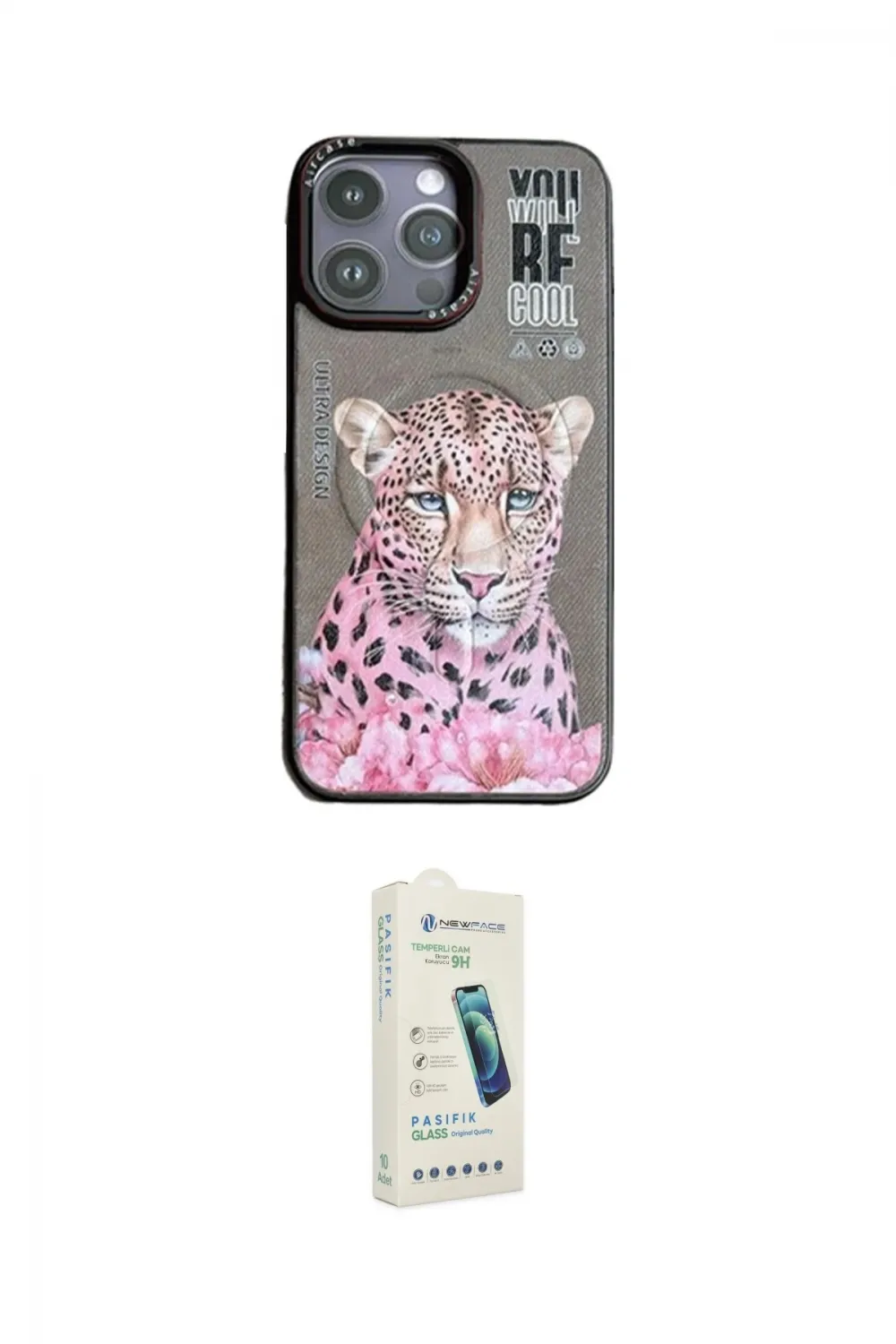 ieg™ iPhone 14 Pro Kılıf Siluet Modern Özel Seri - Şeffaf Pasifik Cam Ekran Koruyucu
