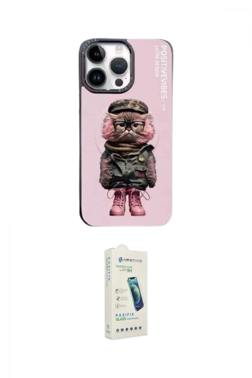ieg™ iPhone 14 Pro Kılıf Siluet Modern Özel Seri - Şeffaf Pasifik Cam Ekran Koruyucu