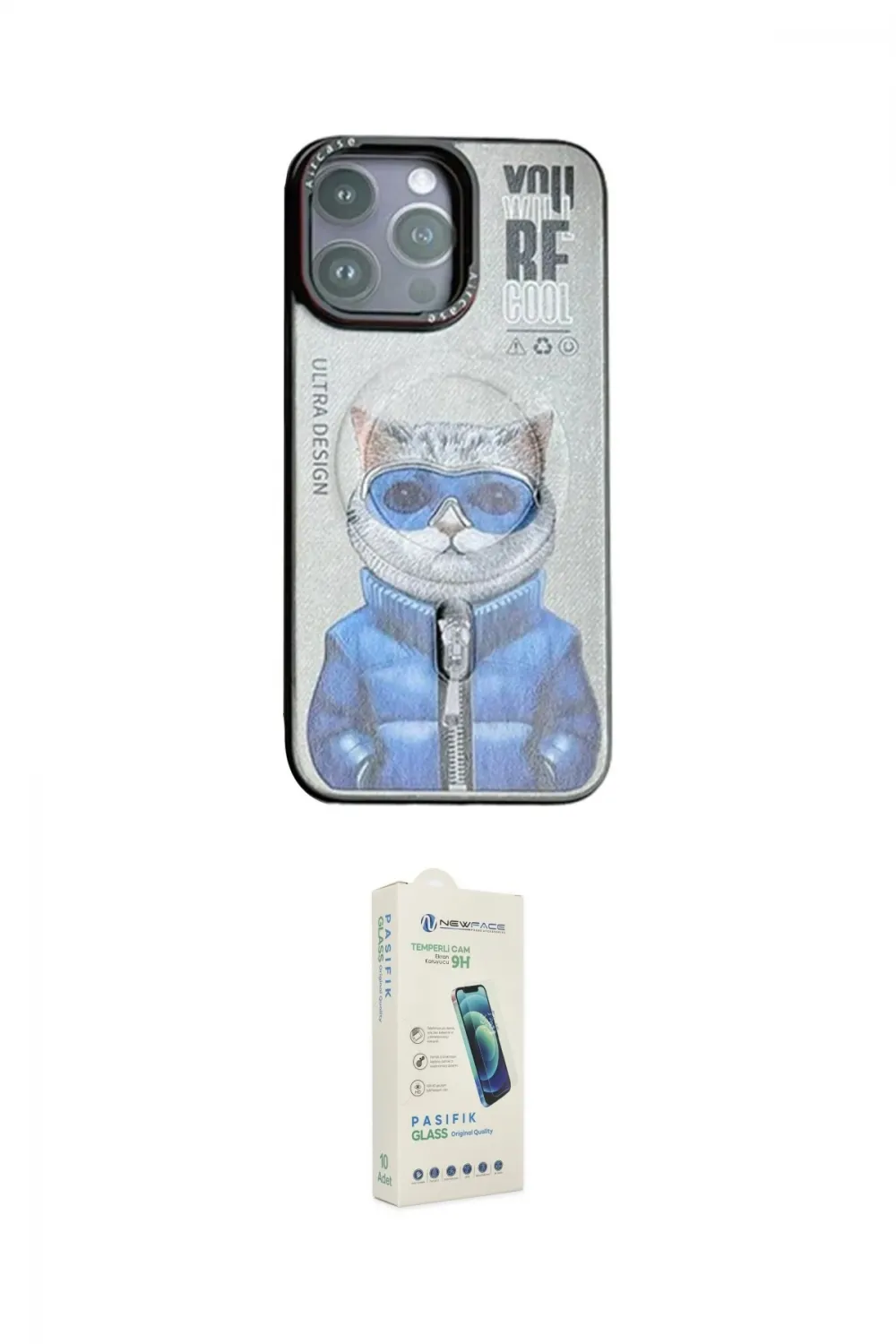 ieg™ iPhone 14 Pro Kılıf Siluet Modern Özel Seri - Şeffaf Pasifik Cam Ekran Koruyucu