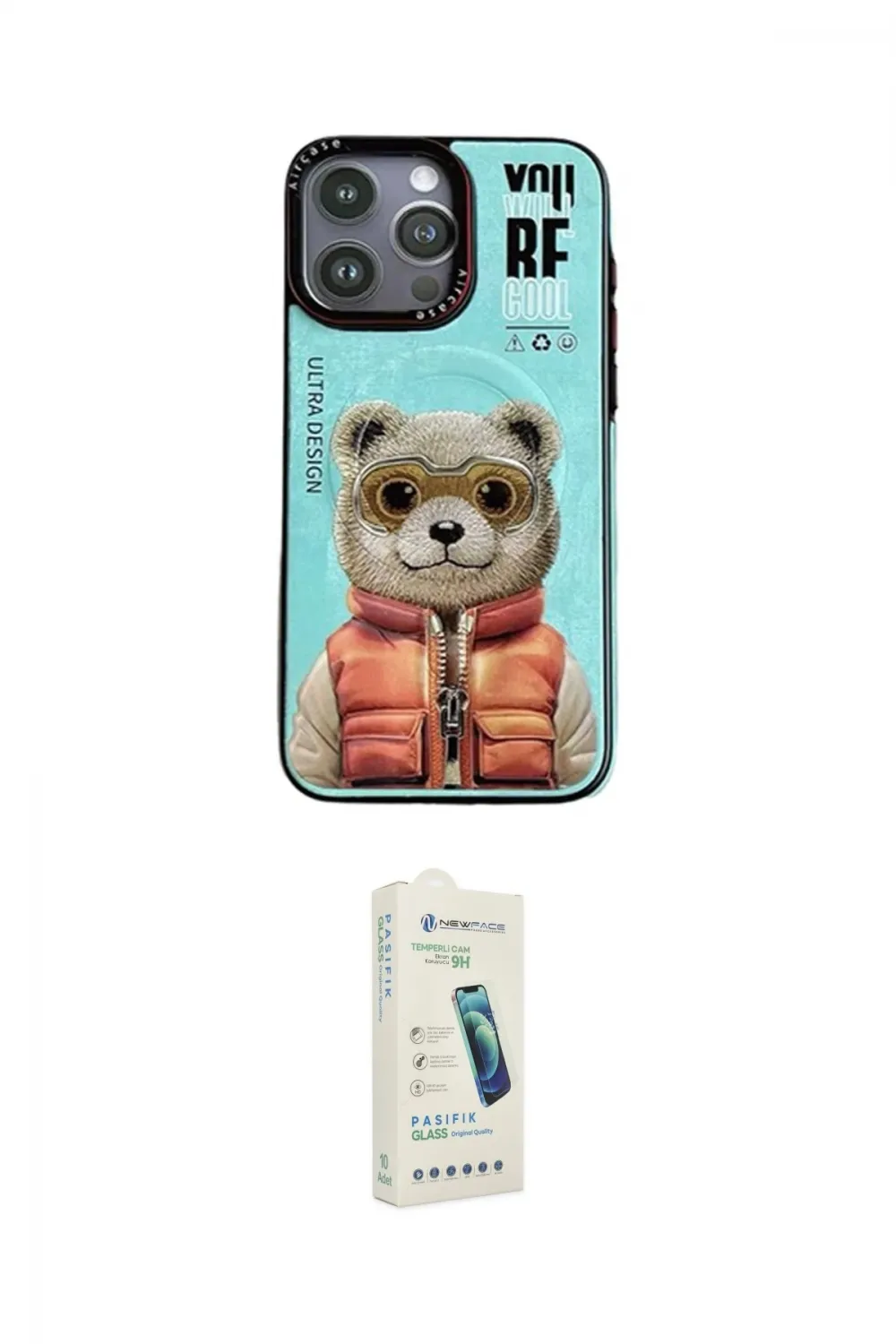ieg™ iPhone 14 Pro Kılıf Siluet Modern Özel Seri - Şeffaf Pasifik Cam Ekran Koruyucu