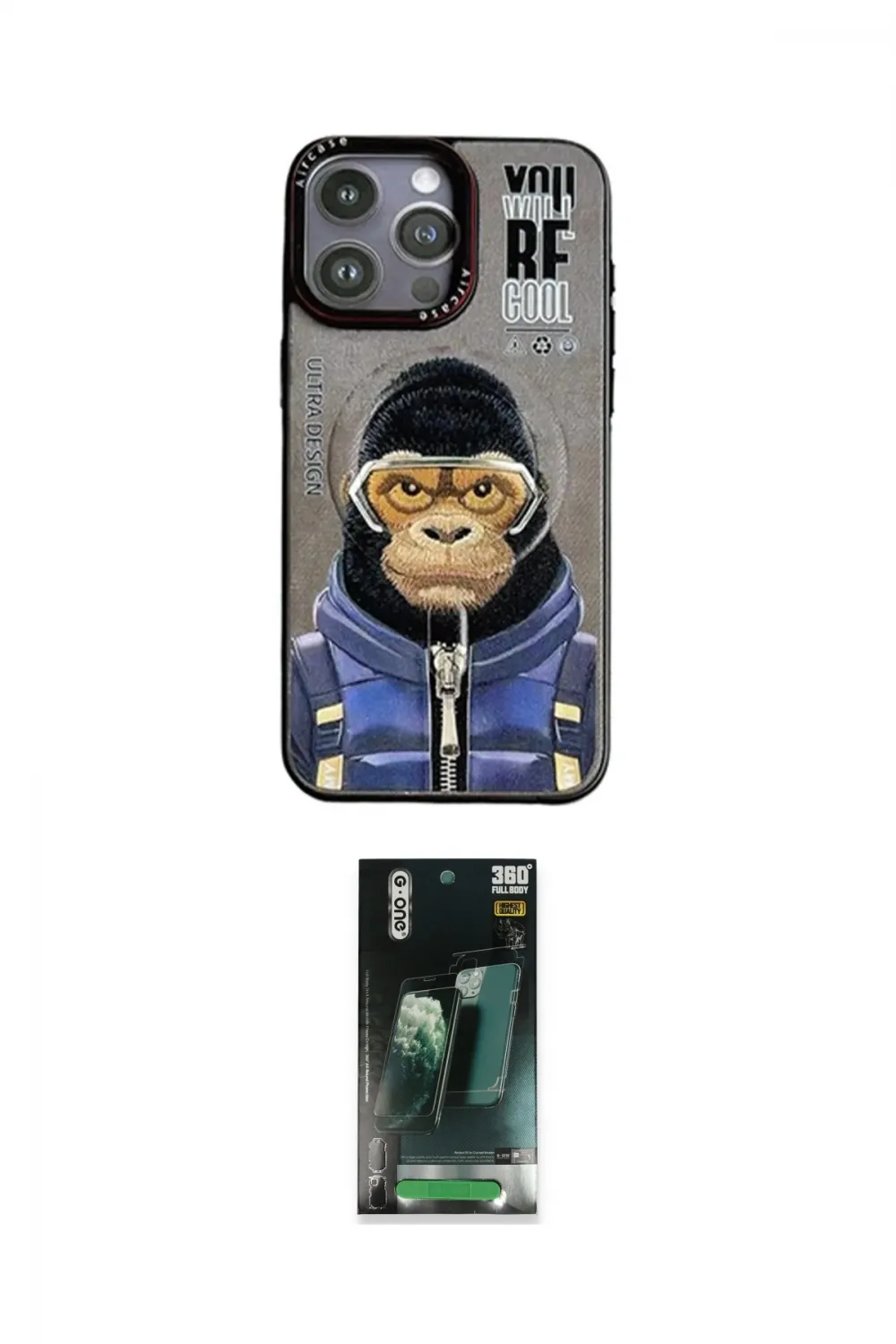 ieg™ iPhone 14 Pro Kılıf Siluet Modern Özel Seri - Siyah 360 Mat Full Body Arka Koruyucu
