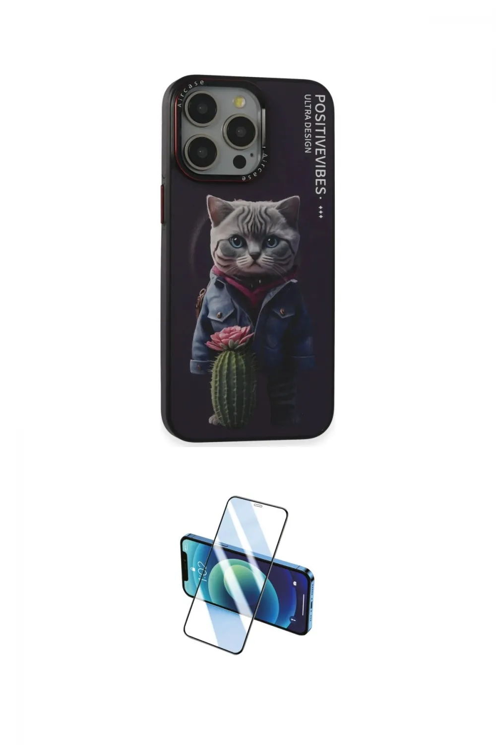 ieg™ iPhone 14 Pro Kılıf Siluet Modern Özel Seri - Siyah 3D Antistatik Cam Ekran Koruyucu
