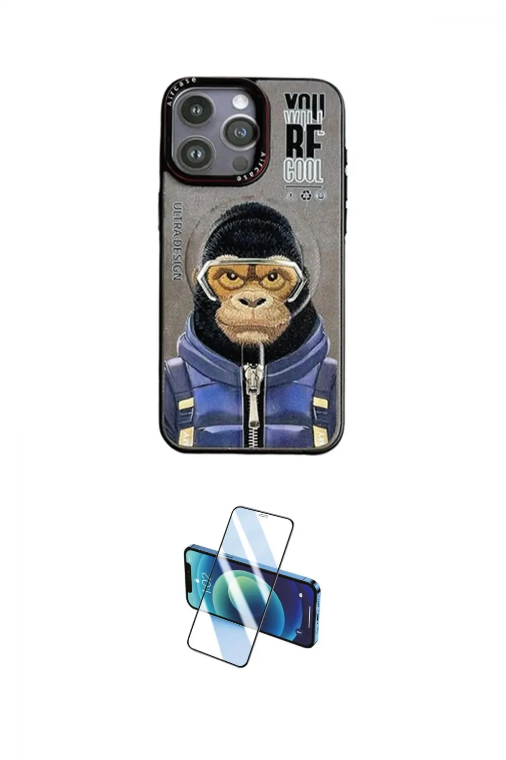 ieg™ iPhone 14 Pro Kılıf Siluet Modern Özel Seri - Siyah 3D Antistatik Cam Ekran Koruyucu