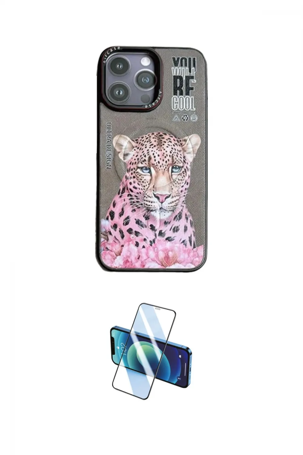 ieg™ iPhone 14 Pro Kılıf Siluet Modern Özel Seri - Siyah 3D Antistatik Cam Ekran Koruyucu