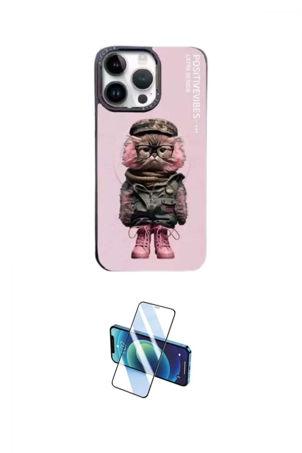 ieg™ iPhone 14 Pro Kılıf Siluet Modern Özel Seri - Siyah 3D Antistatik Cam Ekran Koruyucu