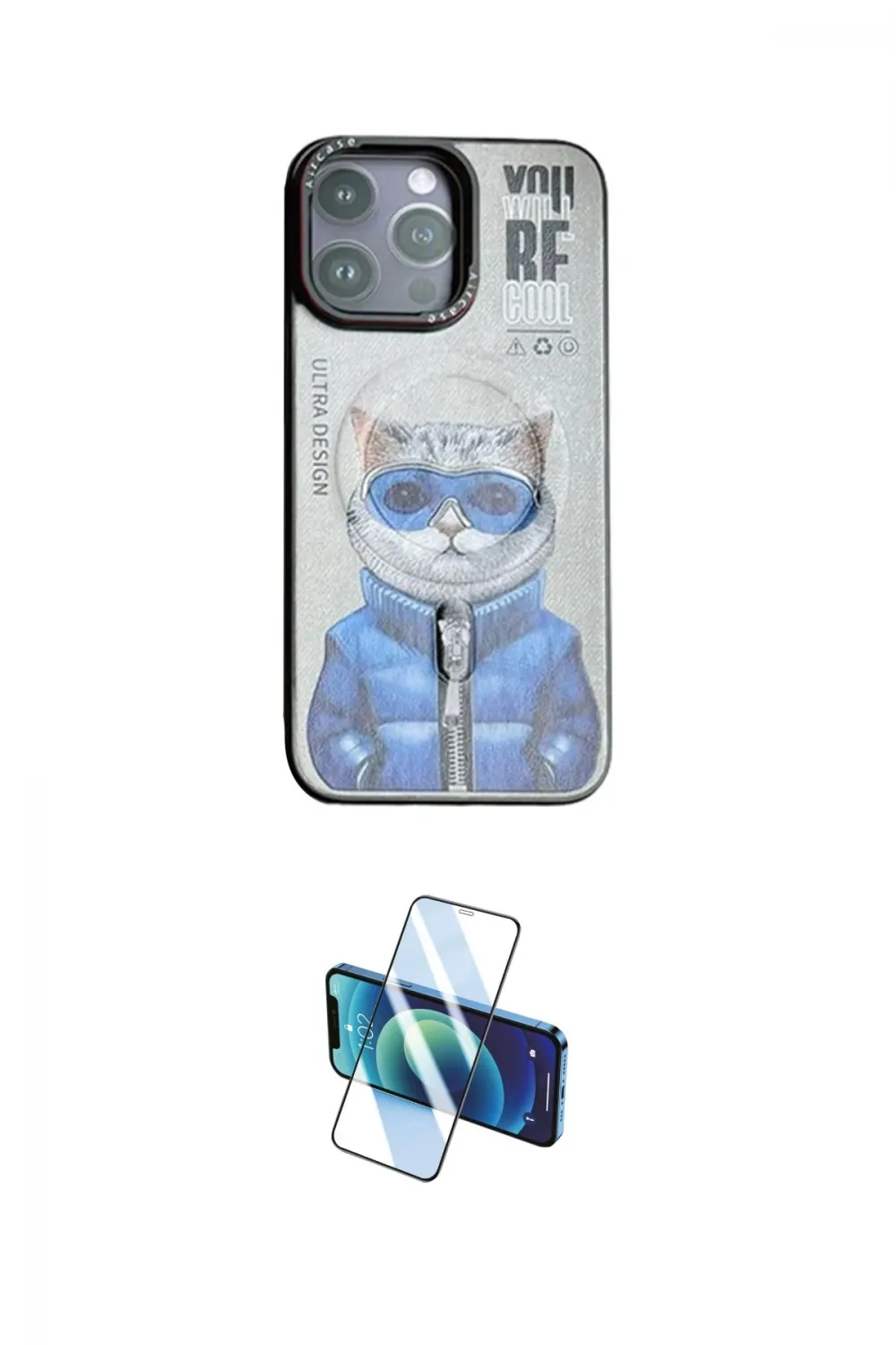 ieg™ iPhone 14 Pro Kılıf Siluet Modern Özel Seri - Siyah 3D Antistatik Cam Ekran Koruyucu