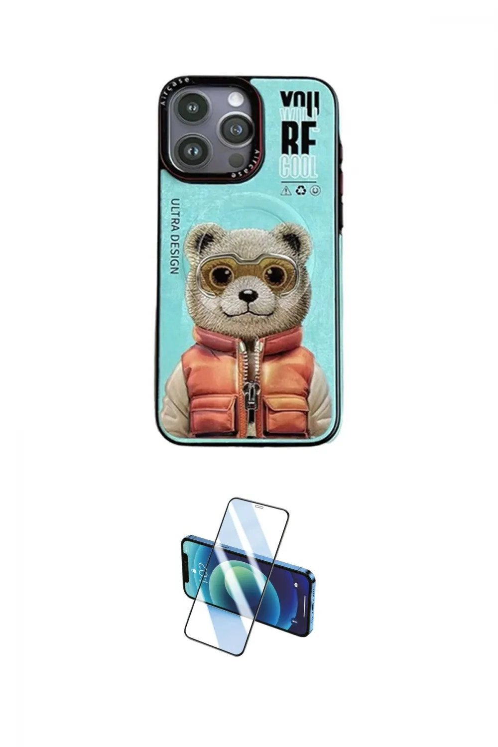 ieg™ iPhone 14 Pro Kılıf Siluet Modern Özel Seri - Siyah 3D Antistatik Cam Ekran Koruyucu