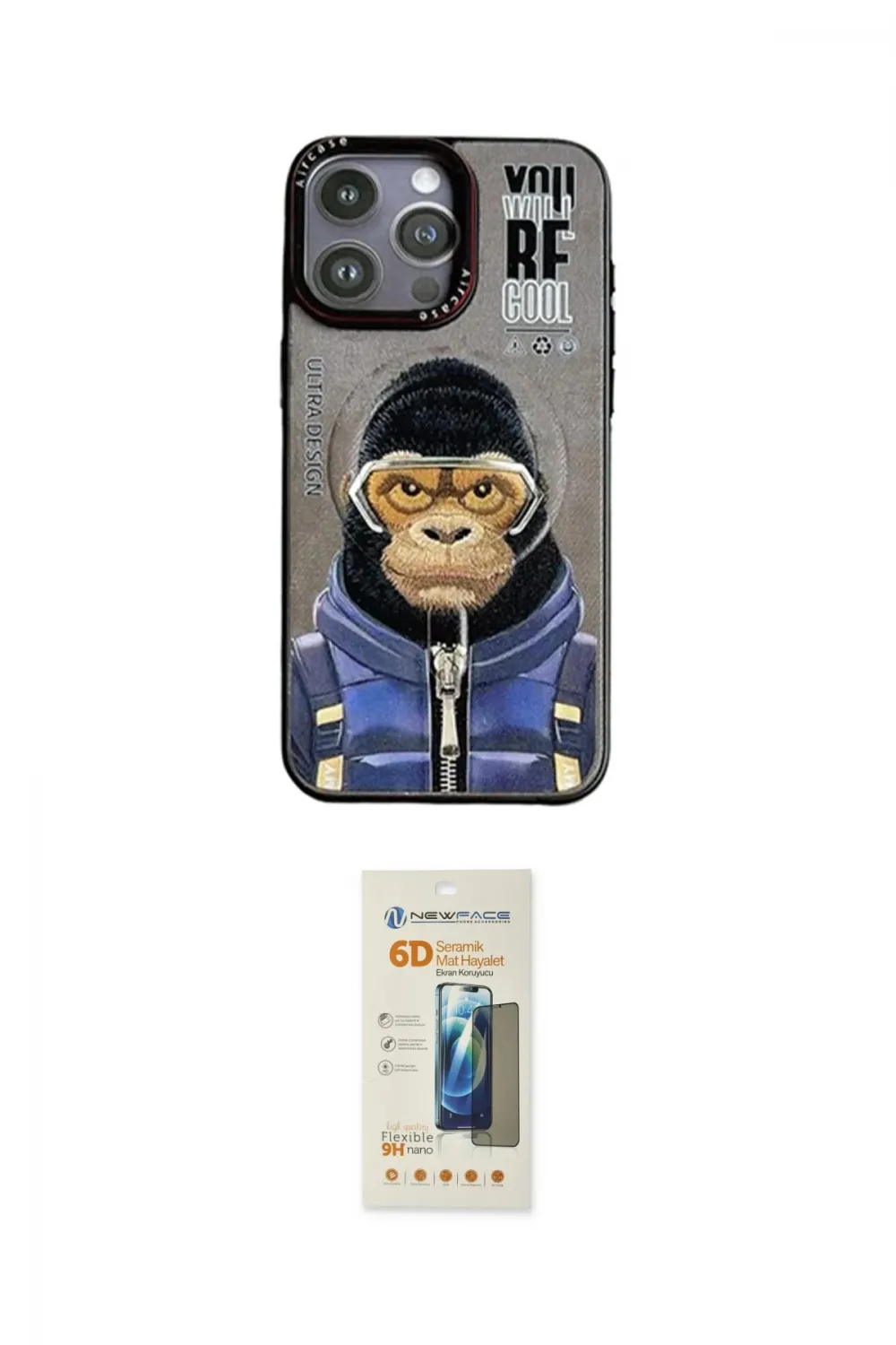 ieg™ iPhone 14 Pro Kılıf Siluet Modern Özel Seri - Siyah 6D Mat Seramik Hayalet Nano Ekran Koruyucu