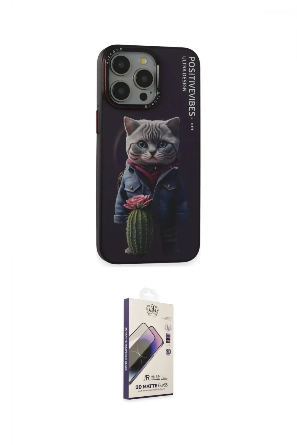 ieg™ iPhone 14 Pro Kılıf Siluet Modern Özel Seri - Siyah Bilvis 3D Mat Cam Ekran Koruyucu