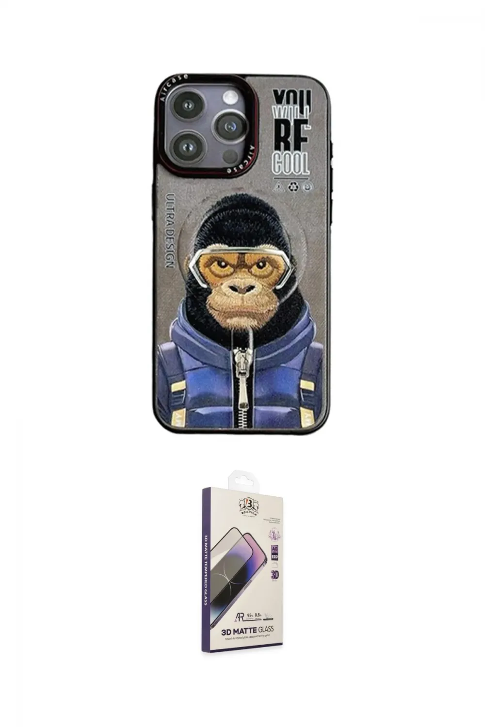 ieg™ iPhone 14 Pro Kılıf Siluet Modern Özel Seri - Siyah Bilvis 3D Mat Cam Ekran Koruyucu