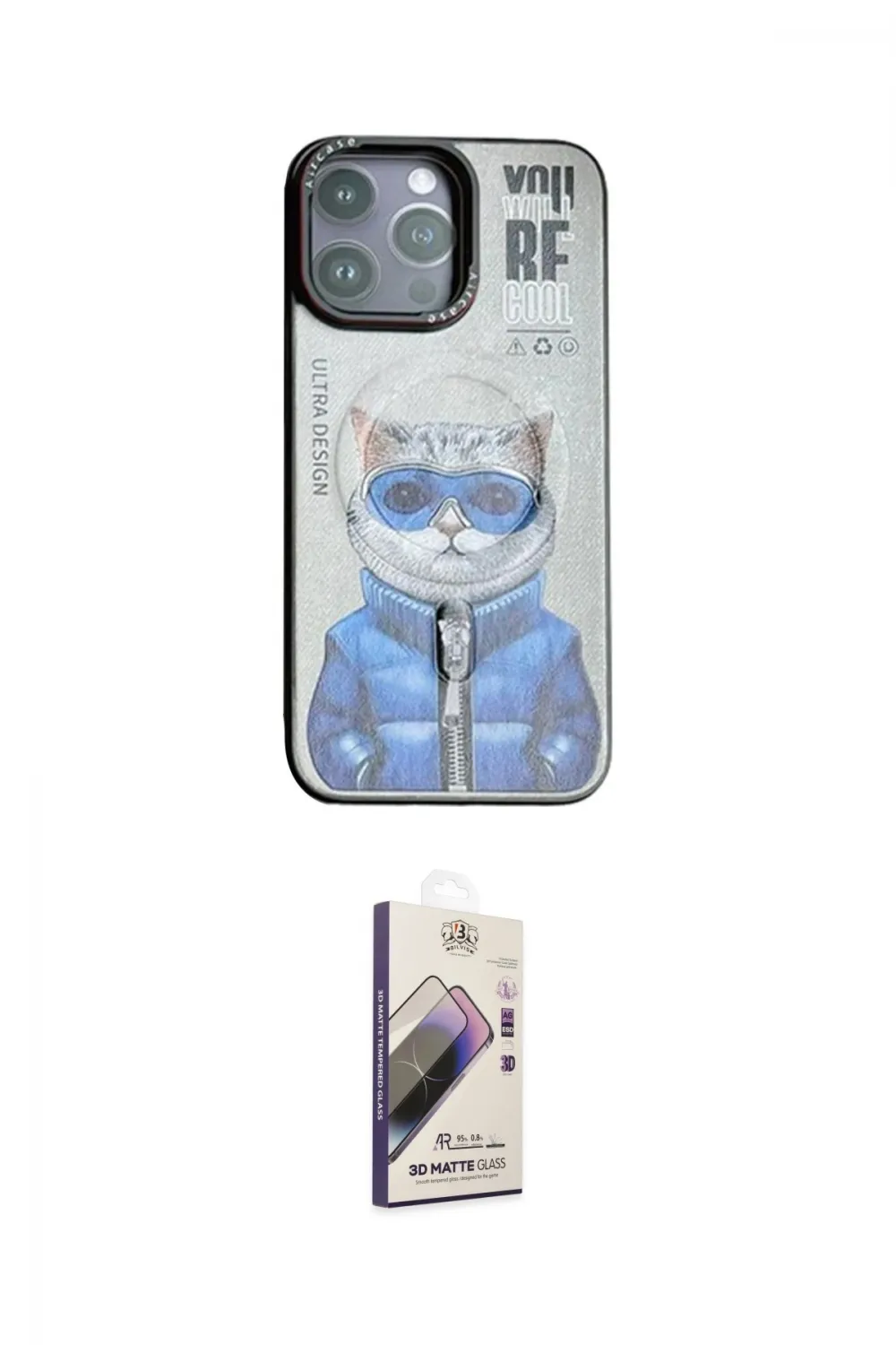 ieg™ iPhone 14 Pro Kılıf Siluet Modern Özel Seri - Siyah Bilvis 3D Mat Cam Ekran Koruyucu