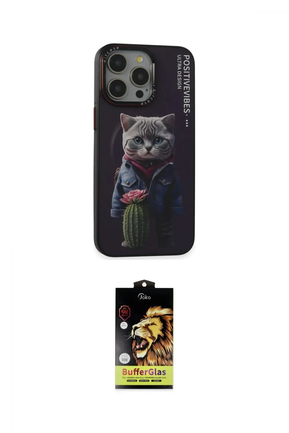 ieg™ iPhone 14 Pro Kılıf Siluet Modern Özel Seri - Siyah Buffer Cam Ekran Koruyucu