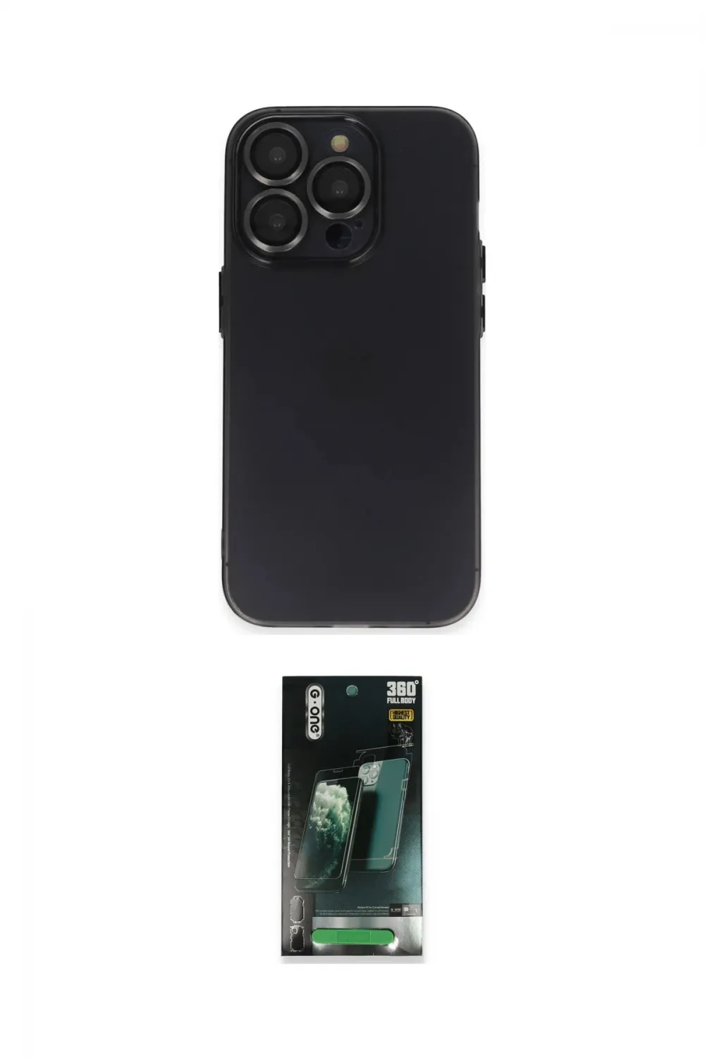 ieg™ iPhone 14 Pro Kılıf Ufuk Minimal Özel Seri - Siyah 360 Mat Full Body Arka Koruyucu