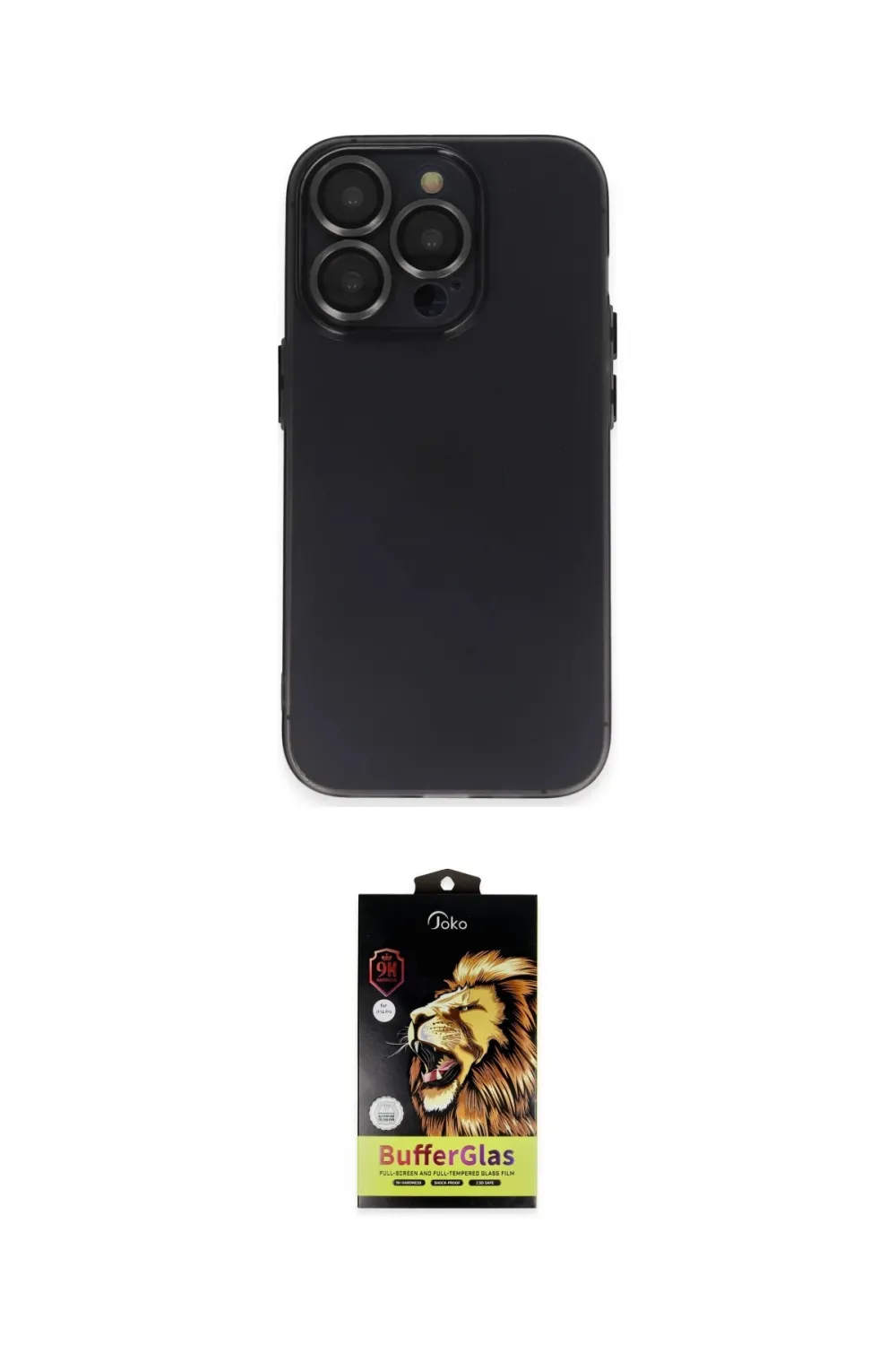 ieg™ iPhone 14 Pro Kılıf Ufuk Minimal Özel Seri - Siyah Buffer Cam Ekran Koruyucu