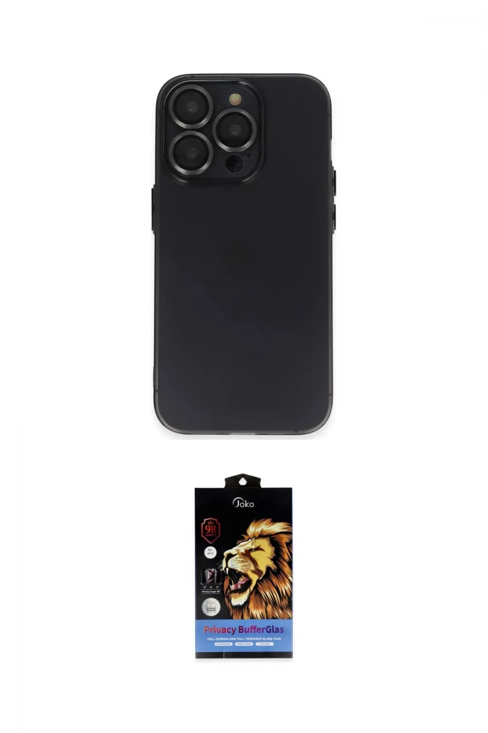 ieg™ iPhone 14 Pro Kılıf Ufuk Minimal Özel Seri - Siyah Buffer Hayalet Cam Ekran Koruyucu