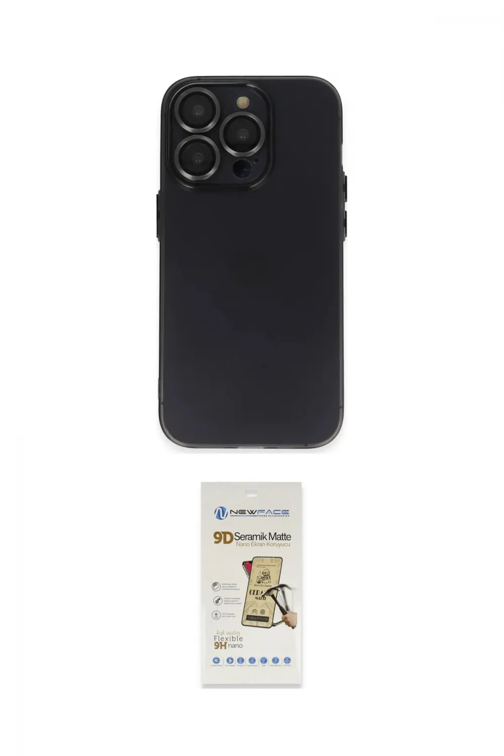 ieg™ iPhone 14 Pro Kılıf Ufuk Minimal Özel Seri - Siyah Mat Seramik Nano Ekran Koruyucu